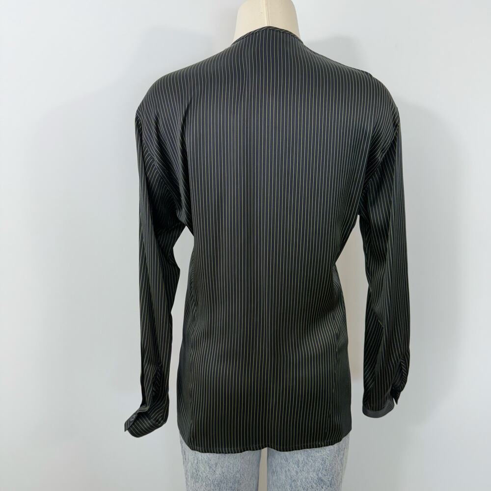 Escada Silk Button-Down Shirt Black/Green Striped Long Sleeves 34 (US 4) Vintage - Picture 6 of 12